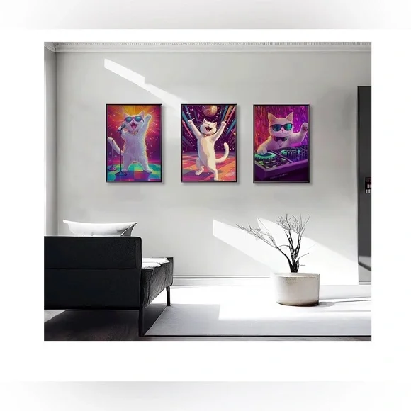 3Pcs Funny Cat Canvas Wall Art - Picture 2 of 4